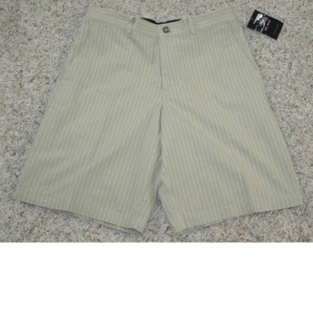 Mens Dress Shorts Khaki Striped 38 Flat Front Casual Relaxed Cotton Axcess